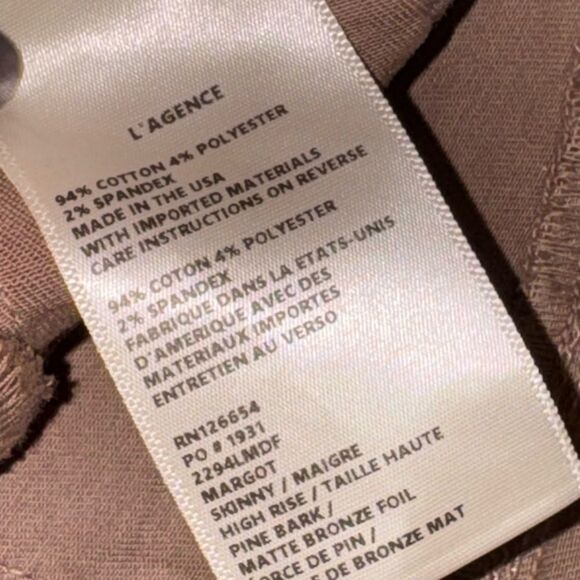 🔥 L'Agence Margot in Pine Bark Bronze Foil Crackle High Rise Skinny pants sz 27 - Picture 9 of 10